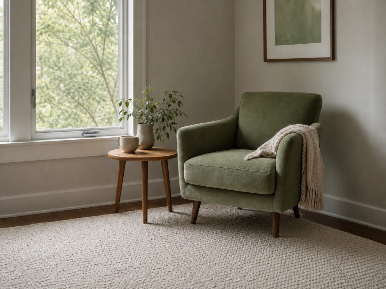 After: A cluttered reading nook cleaned with AI object removal
